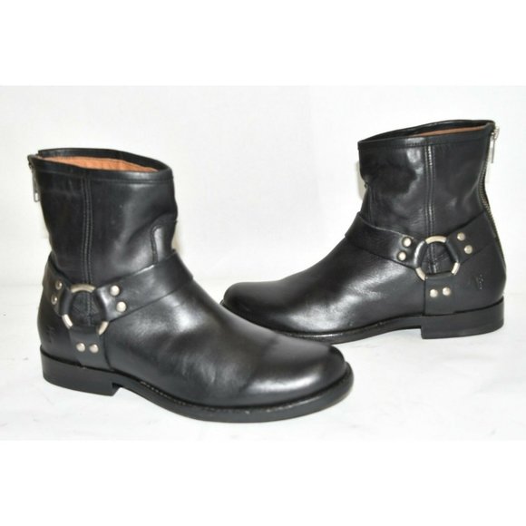 FRYE 'Phillip' Harness Boot MOTO BIKER RING CHIC BLACK LEATHER 6.5 (K11) - Picture 6 of 7